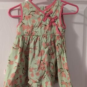Mint Green Floral Toddler Dress with Pink Trim